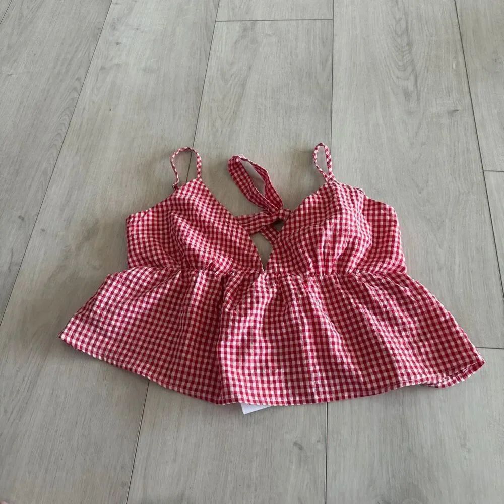 Princess Polly Lille Red Gingham top size 10